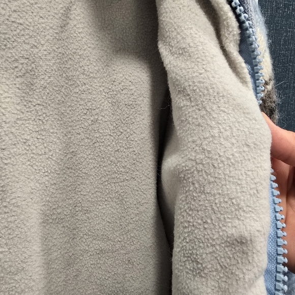 Laundromat Striped Hooded Jacket with Blue and Brown Tones 100% Wool Heavy Knit - Picture 6 of 16